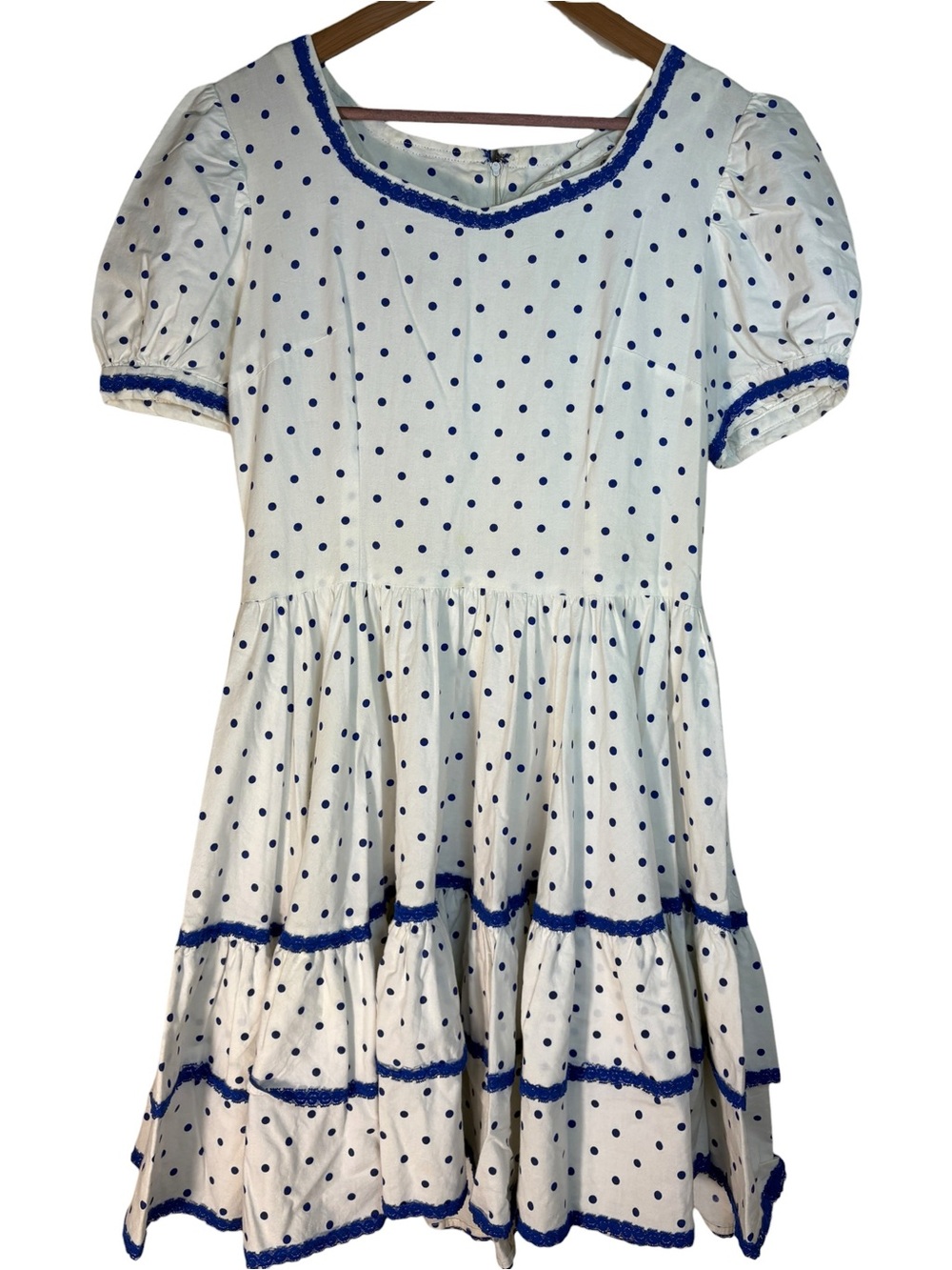 Polka Dot Prairie Cottagecore Puff Sleeve Tiered Dress